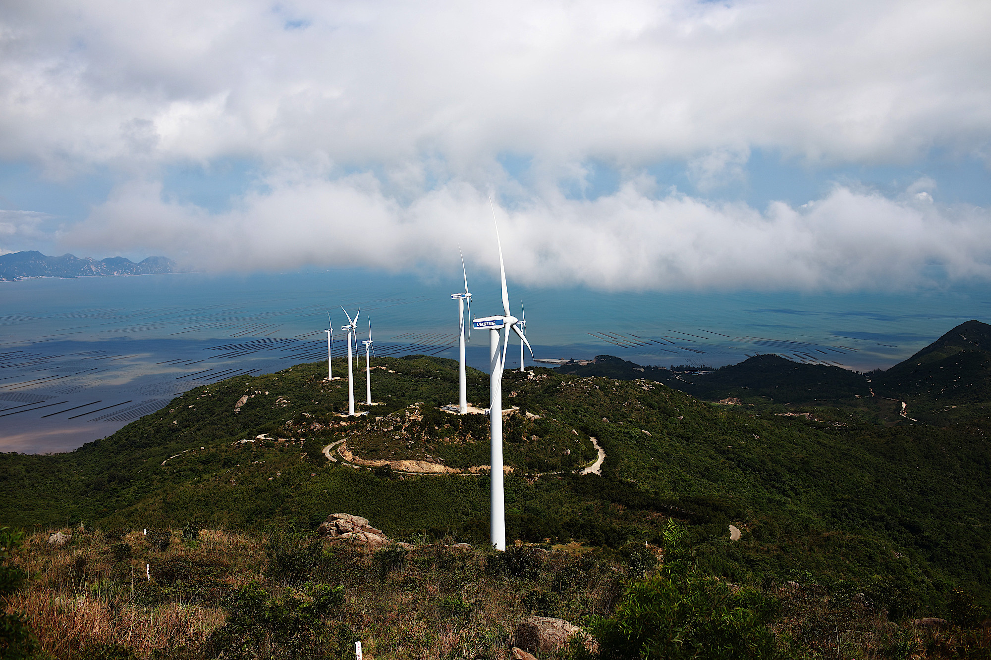 fotografía costa con aerogeneradores